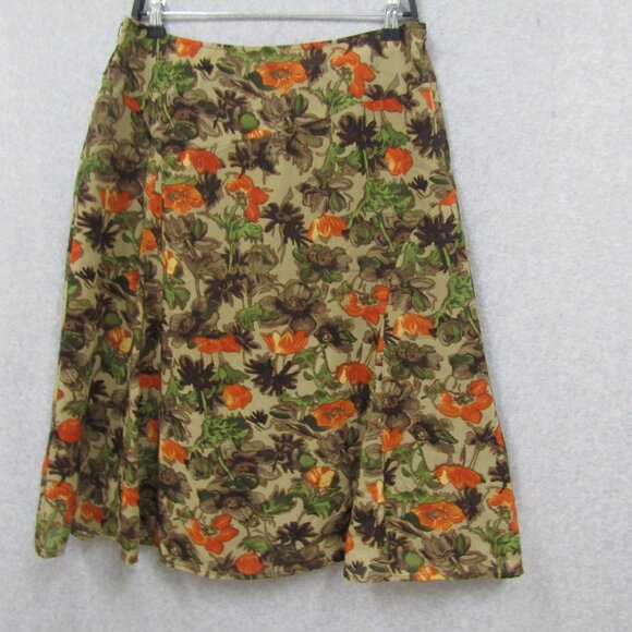 R.Q.T Womens Brown Orange Skirt Petite Size 14 Floral Zip - Picture 3 of 11